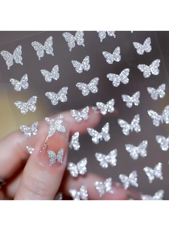 Goolsky One Sheet of Shiny Silvery Butterfly Nail Stickers Super Glitter Nail Stickers - Image 1