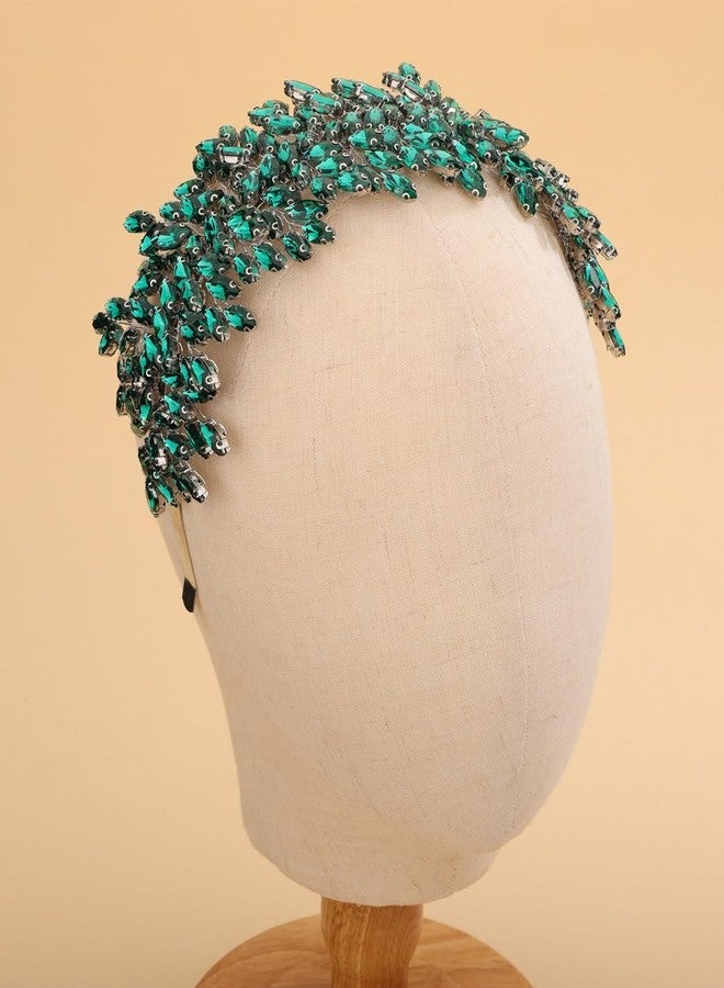 سيثر طوق رأس كريستالي كبير باللون الأخضر لحفلات الزفاف، إكسسوارات شعر للعروس، مشابك شعر لحفلات التخرج، هدية (أخضر) - Image 1