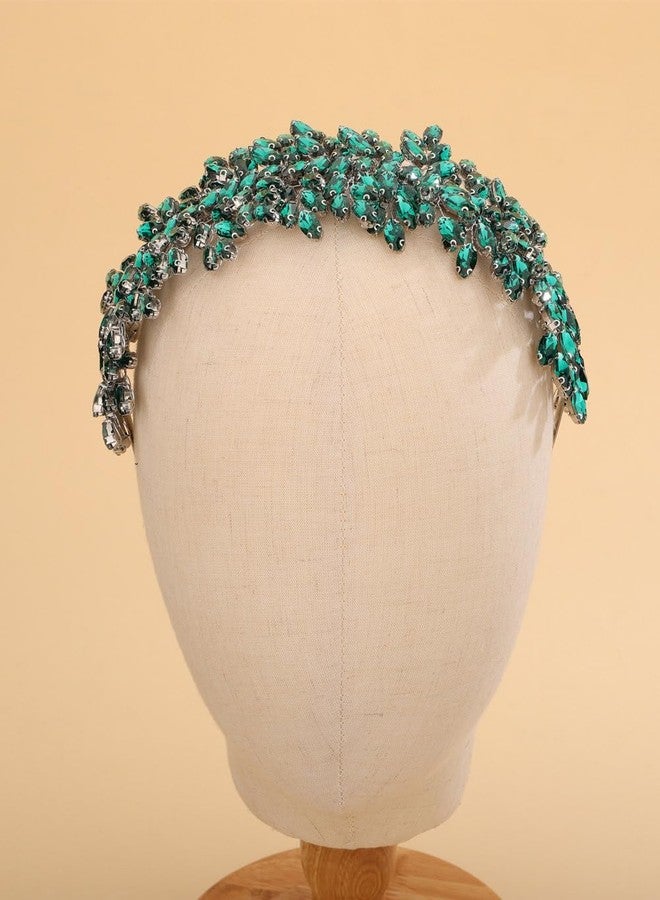 سيثر طوق رأس كريستالي كبير باللون الأخضر لحفلات الزفاف، إكسسوارات شعر للعروس، مشابك شعر لحفلات التخرج، هدية (أخضر) - Image 2