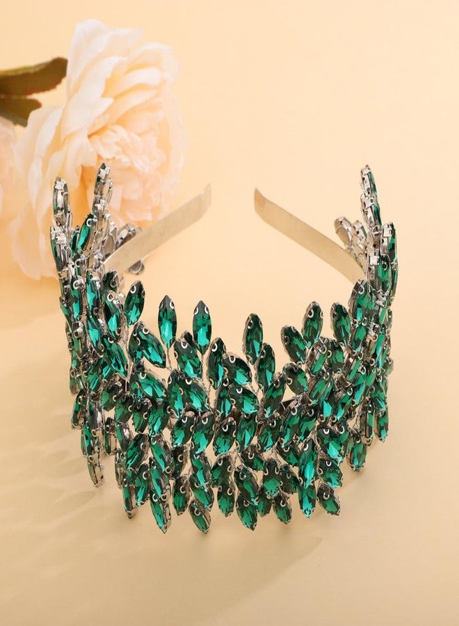 سيثر طوق رأس كريستالي كبير باللون الأخضر لحفلات الزفاف، إكسسوارات شعر للعروس، مشابك شعر لحفلات التخرج، هدية (أخضر) - Image 4