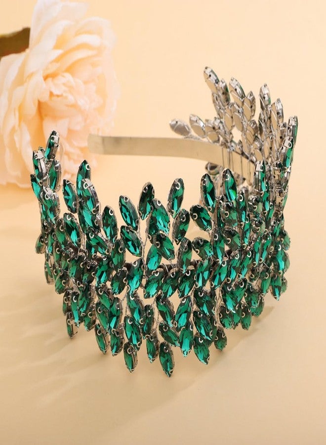 سيثر طوق رأس كريستالي كبير باللون الأخضر لحفلات الزفاف، إكسسوارات شعر للعروس، مشابك شعر لحفلات التخرج، هدية (أخضر) - Image 3