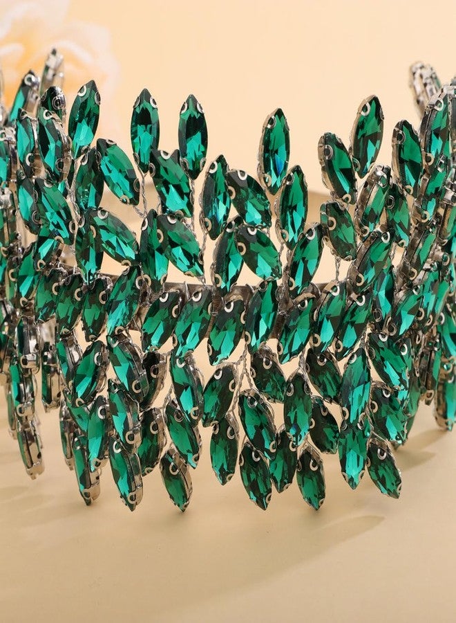 سيثر طوق رأس كريستالي كبير باللون الأخضر لحفلات الزفاف، إكسسوارات شعر للعروس، مشابك شعر لحفلات التخرج، هدية (أخضر) - Image 5