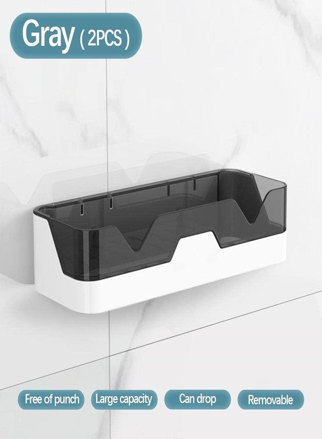 ZERONA Bathroom Shelf Wall Mounted, No Drill Adhesive Shower Caddy Storage Rack with Drainage, Large Capacity Plastic Organizer for Shampoo, Soap & Kitchen Storage Wall Shelf (Gray, 2 PCS) (set of 1) - Image 5
