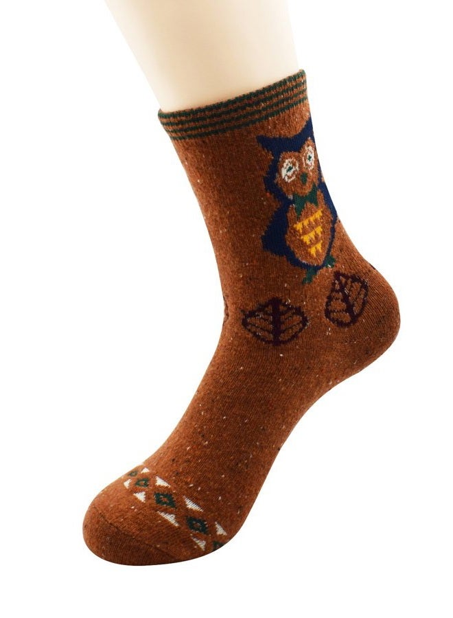 Zando Womens Wool Socks Winter Thick Athletic Socks Crew Sock Warm Hiking Merino Wool Socks Soft Mid Calf Cashmere Sock Duck Boot Sock 3 Pairs Owl One Size - Image 5