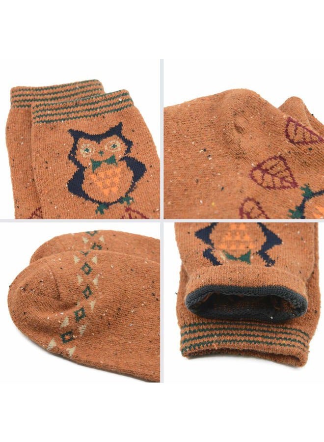 Zando Womens Wool Socks Winter Thick Athletic Socks Crew Sock Warm Hiking Merino Wool Socks Soft Mid Calf Cashmere Sock Duck Boot Sock 3 Pairs Owl One Size - Image 2