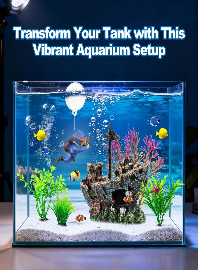 Xereooe 6 Pcs Aquarium Decor Set Shipwreck Decoration Little Diver Floating Fish Tank Decoration Fish Tank Plants - Image 2
