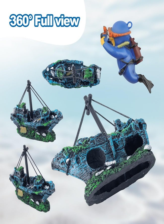 Xereooe 6 Pcs Aquarium Decor Set Shipwreck Decoration Little Diver Floating Fish Tank Decoration Fish Tank Plants - Image 4