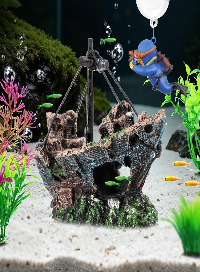 Xereooe 6 Pcs Aquarium Decor Set Shipwreck Decoration Little Diver Floating Fish Tank Decoration Fish Tank Plants - Image 5