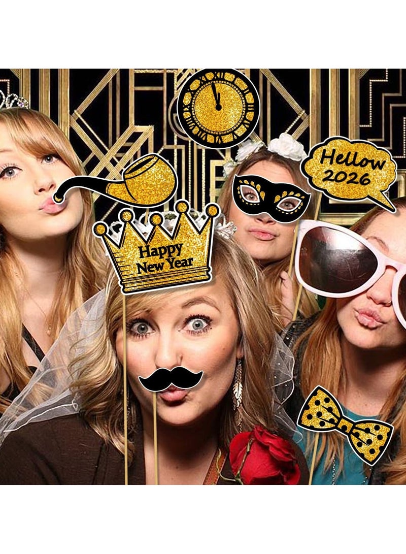 general 2026 Party Supplies Set - Large, 25-Piece | Gold and Black Happy New Year Banner, 2026 Number Balloons, New Year Foil Balloons | 2026 New Year's Eve Decorations, 2026 New Year Decorations - Image 3