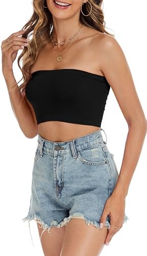 CHICGAL Tube Tops for Women Summer Crop Top Basic Casual Bandeau Going Out Strapless Short Shirt(Black,One Size Regular) - Image 5