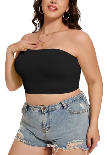 CHICGAL Tube Tops for Women Summer Crop Top Basic Casual Bandeau Going Out Strapless Short Shirt(Black,One Size Regular) - Image 3