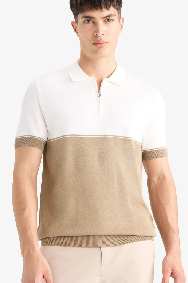 ديفاكتو Standard Fit Short Sleeve Knitwear Polo T-Shirt