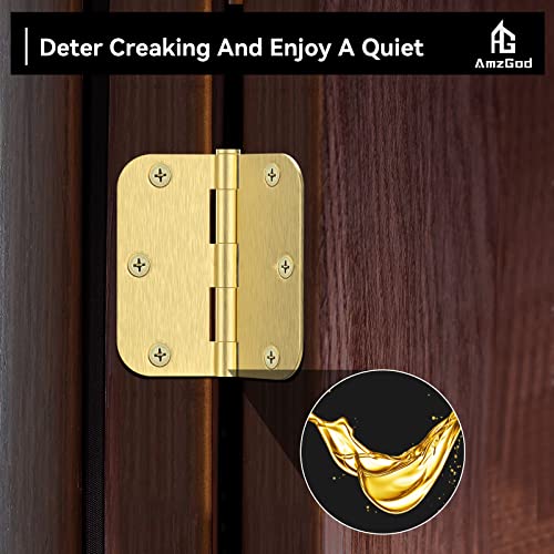 AmzGod Satin Brass Door Hinges - 12 Pack Gold Door Hinges 3.5 Inch Rounded Interior Door Hinge with 5/8" Radius - 3 1/2 Inches Flat Iron Brass Hinges for Residential Standard Doors - Image 2