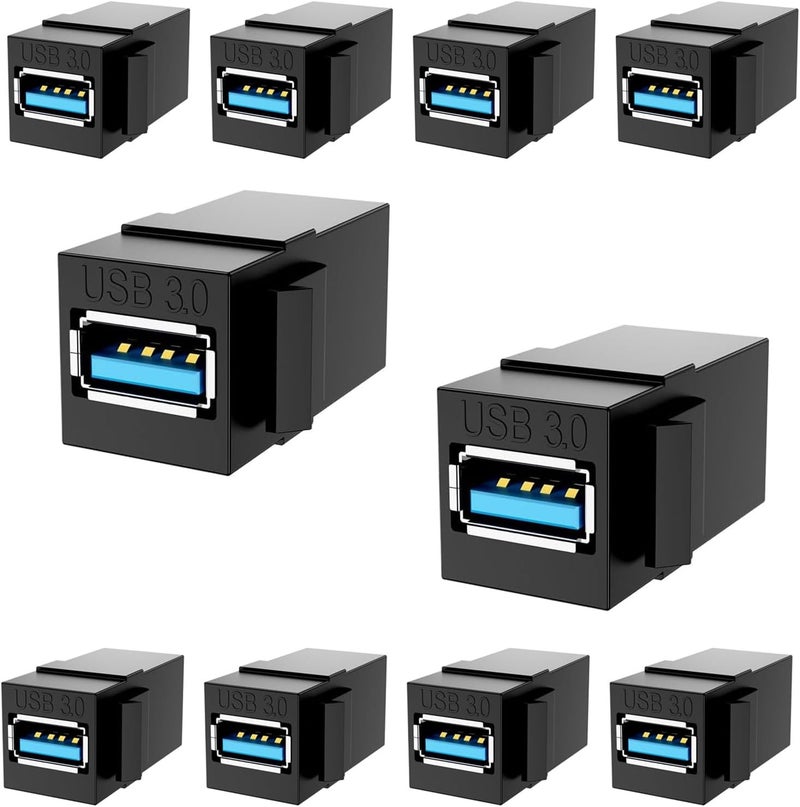 مقبس توصيل USB 3.0 من بانبيو - موصل أنثى إلى أنثى لألواح الحائط واللوحات (أسود، عبوة من 10 قطع) - Image 1