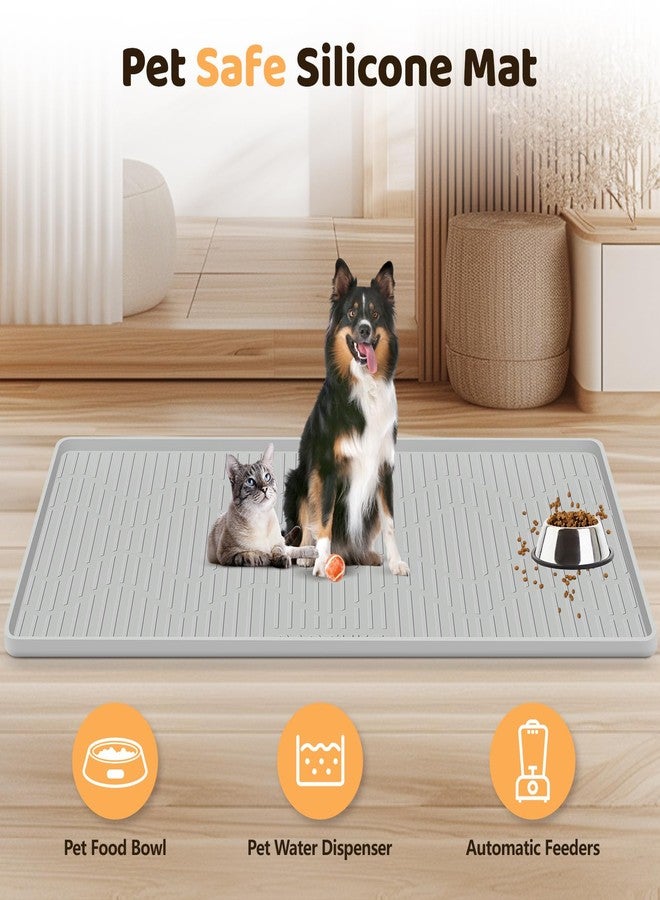 Bartuke Silicone Cat & Dog Food Mat, 46" x 32" Extra Large Pet Feeding Mat for Cats and Dogs Bowl, Pet Placemat for Food and Water with Raised Edge, Waterproof, Leakproof (Grey) - Image 2