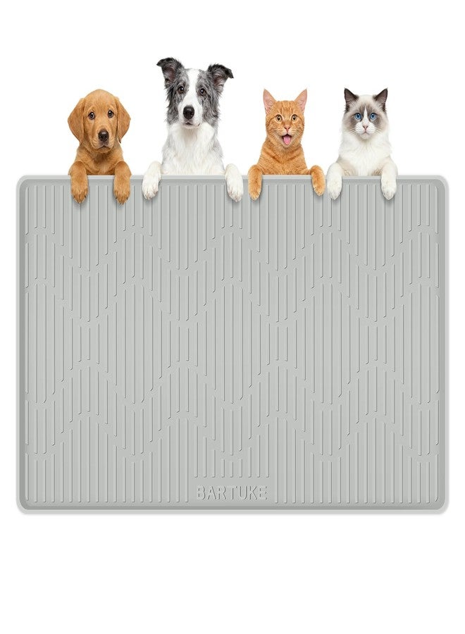 Bartuke Silicone Cat & Dog Food Mat, 46" x 32" Extra Large Pet Feeding Mat for Cats and Dogs Bowl, Pet Placemat for Food and Water with Raised Edge, Waterproof, Leakproof (Grey) - Image 1