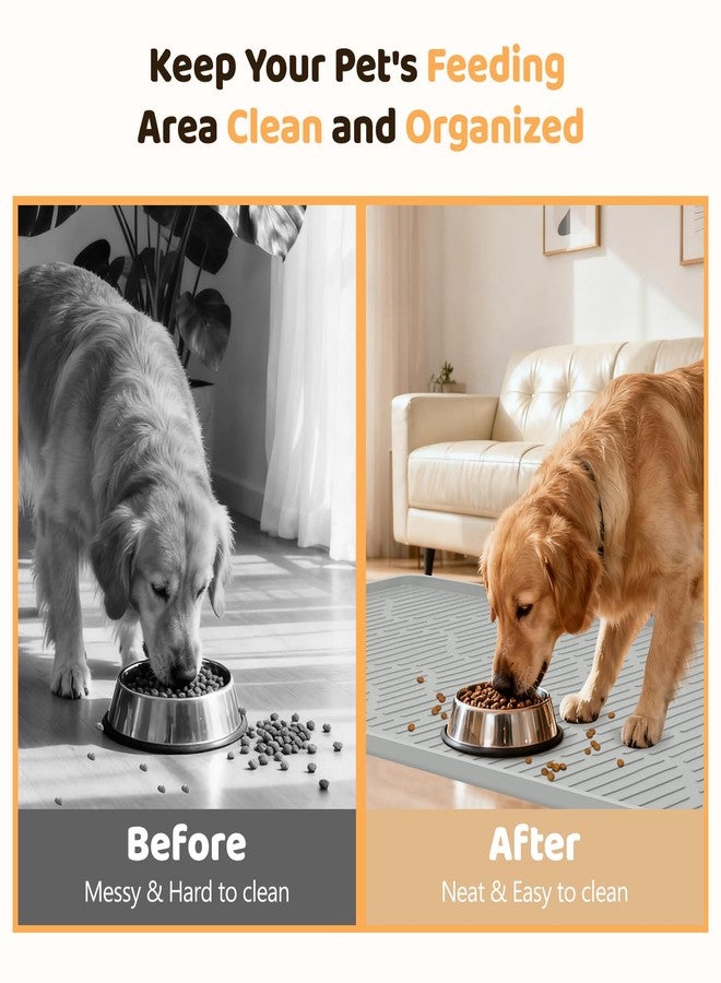 Bartuke Silicone Cat & Dog Food Mat, 46" x 32" Extra Large Pet Feeding Mat for Cats and Dogs Bowl, Pet Placemat for Food and Water with Raised Edge, Waterproof, Leakproof (Grey) - Image 3