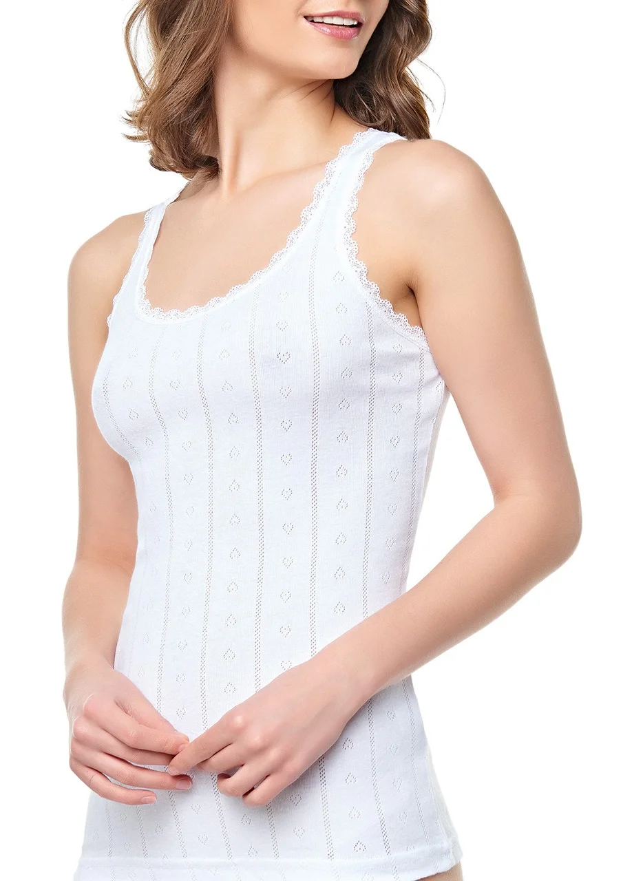 Tutku 6 Pack White Jacquard Wide Strap Singlet