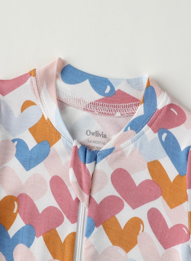 Owlivia Rayon Made from Bamboo Baby Footless Pajamas, Boys and Girls Zip up Sleep and Play, Long-Sleeve Coveralls(12-18 Months,Colorful Heart) - Image 3