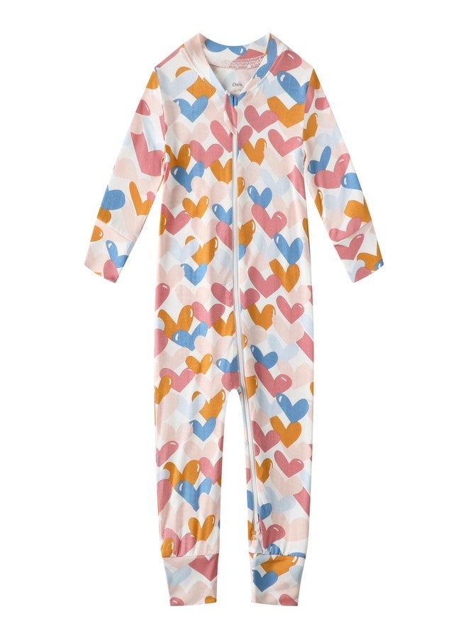Owlivia Rayon Made from Bamboo Baby Footless Pajamas, Boys and Girls Zip up Sleep and Play, Long-Sleeve Coveralls(12-18 Months,Colorful Heart) - Image 1