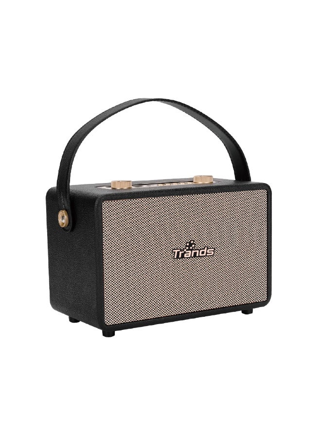 Trands 10W Portable Retro Wireless Bluetooth Speaker - Vintage Design with Hanging Strap, Stereo Sound, Deep Bass, Supports USB/TF/AUX - SP2070 Black - Image 1