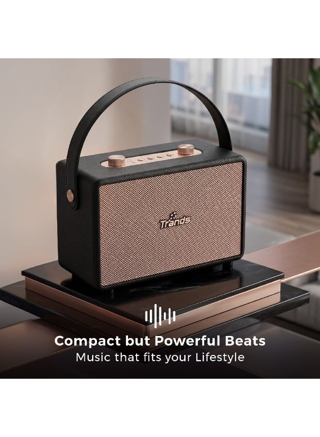 Trands 10W Portable Retro Wireless Bluetooth Speaker - Vintage Design with Hanging Strap, Stereo Sound, Deep Bass, Supports USB/TF/AUX - SP2070 Black - Image 3