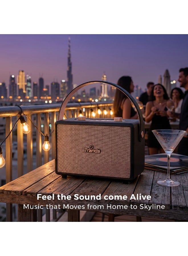 Trands 10W Portable Retro Wireless Bluetooth Speaker - Vintage Design with Hanging Strap, Stereo Sound, Deep Bass, Supports USB/TF/AUX - SP2070 Black - Image 5