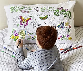 eatsleepdoodle eatsleepdoodle Coloring Pillowcase for Kids w/ 10pk Washable Markers for Kids - 30x20inÃ‚Â Butterfly Kids Coloring - Image 1