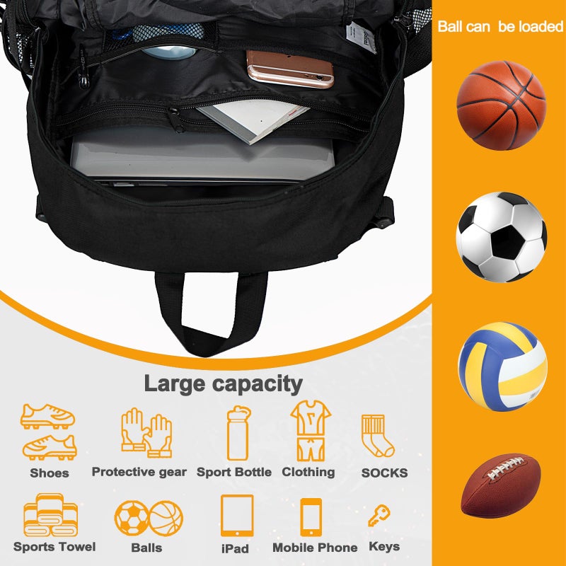 Goloni Soccer Backpack, Large Water-Resistant Sports Bag with Ball & Shoe Compartment, Multi-Purpose Backpack for Basketball, Volleyball, Travel - Image 4
