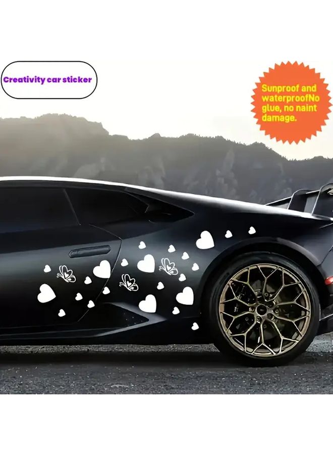 28 قطعة من ملصقات سنو وايت للسيارات بتصميم الفراشات والحب، مناسبة للسيارات والدراجات النارية والأمتعة وأجهزة الكمبيوتر المحمولة، ذات لمسة نهائية ناعمة ولصق قوي، مناسبة للأسطح الملساء المسطحة. - Image 3