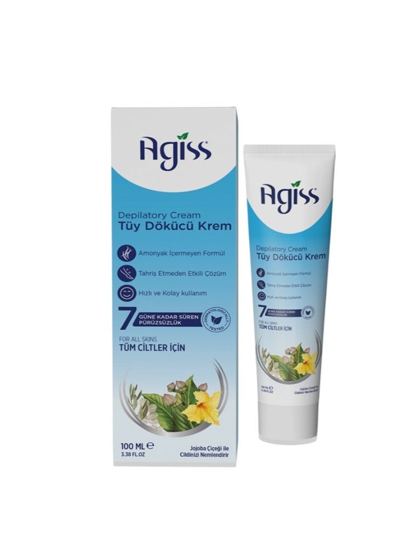 Agiss Depilatory Hair Removal Cream with Jojoba Oil – (100ml ) | Smooth Skin for Up to 7 Days | Amonnia-Free Formula for All Skin Types | For Legs, Arms, Underarms, and Bikini Line - Image 1