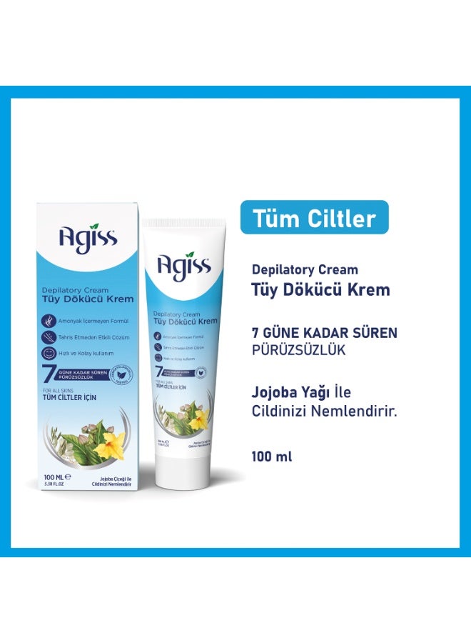 Agiss Depilatory Hair Removal Cream with Jojoba Oil – (100ml ) | Smooth Skin for Up to 7 Days | Amonnia-Free Formula for All Skin Types | For Legs, Arms, Underarms, and Bikini Line - Image 2