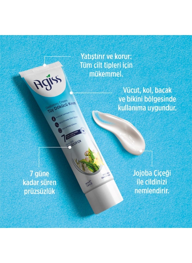 Agiss Depilatory Hair Removal Cream with Jojoba Oil – (100ml ) | Smooth Skin for Up to 7 Days | Amonnia-Free Formula for All Skin Types | For Legs, Arms, Underarms, and Bikini Line - Image 3