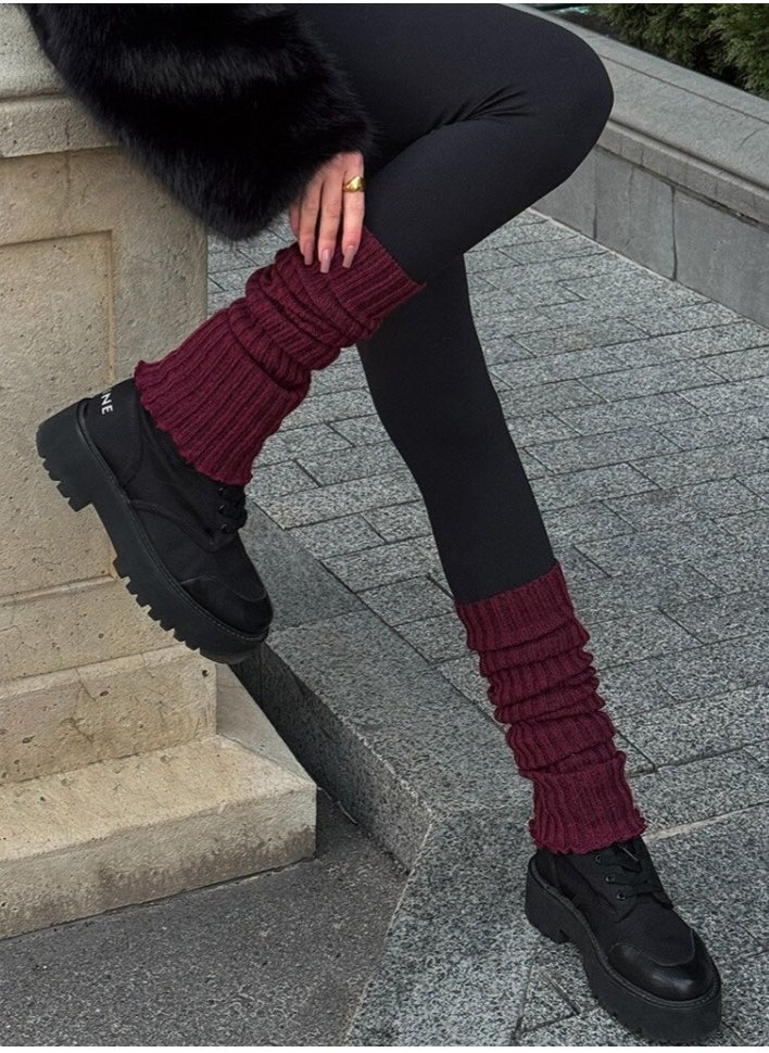 Generic Women burgundy tricot leg warmers for winter 