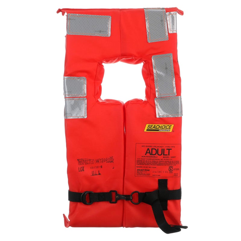 Seachoice Type I Commercial Offshore Vest, Fluorescent Orange, Reflective Panels, Adult, Over 90 Lbs. - Image 1