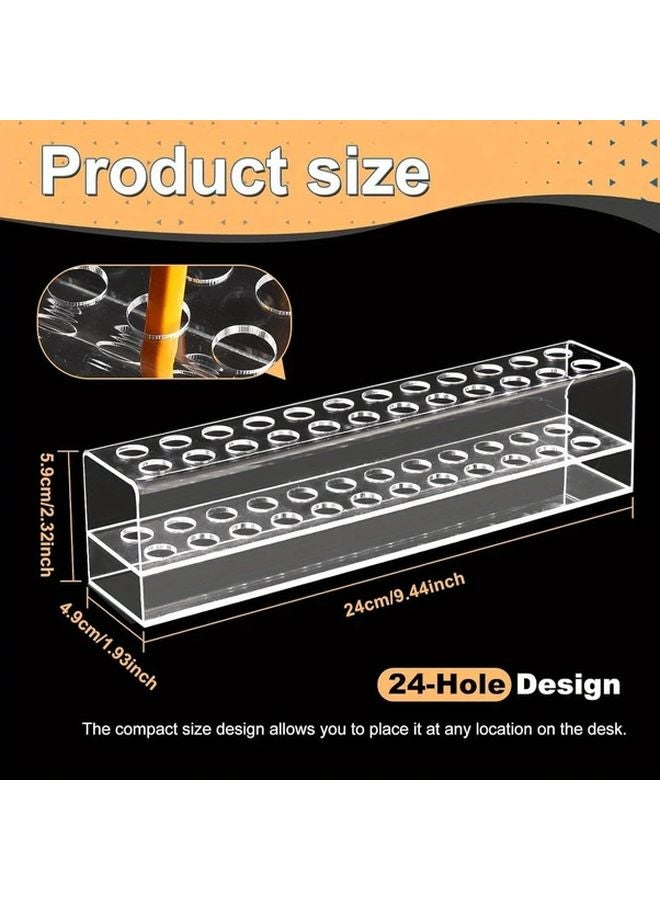 Clear Acrylic 24 Slot Pen Holder Organizer 1pc Transparent Desk Storage For Office School - Image 2