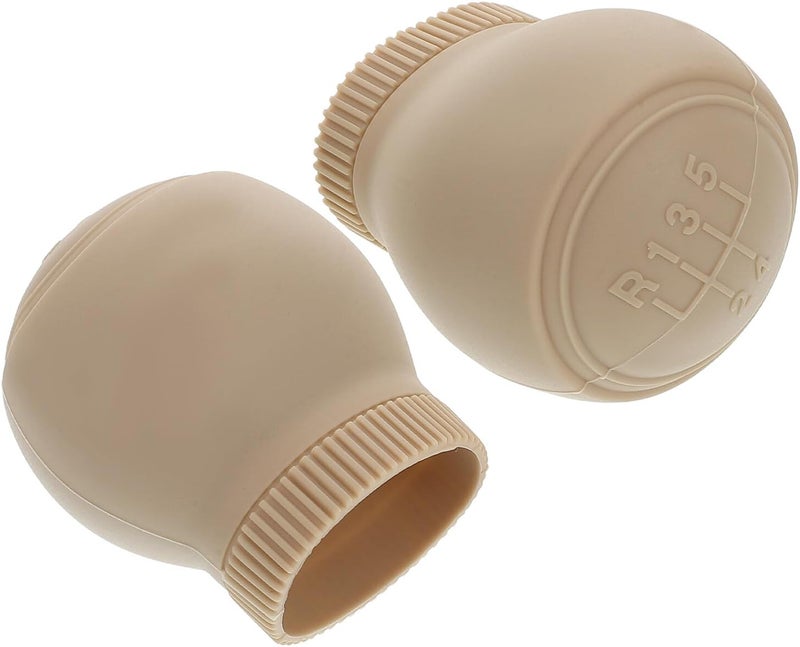 Universal 2pcs Beige Silicone Gear Shift Knob Covers for Manual Cars, Anti-Slip Wear-Resistant Stick Shift Protector with 5-Speed R Pattern for Car Interior - Image 1