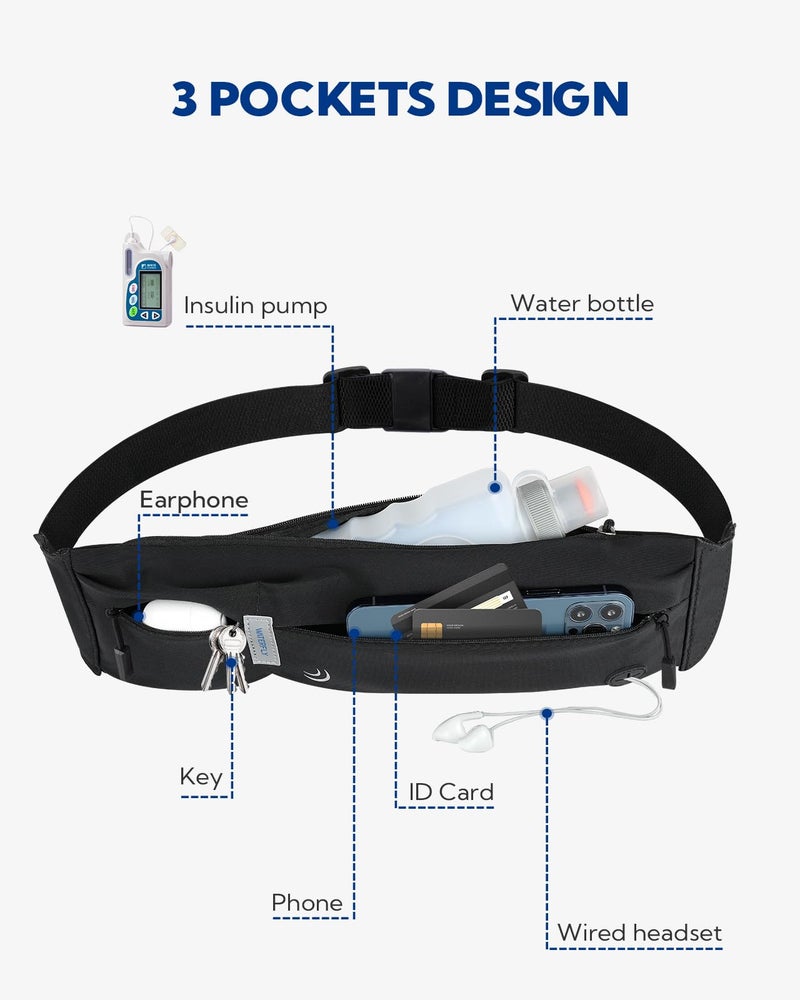 WATERFLY Running Belt Fanny Pack: Runner Marathon Jogging Waist Pack Sport Workout Exercise Fitness Phone Holder Belt for Men Women Jogger Slim Waist Bag Black - Image 4