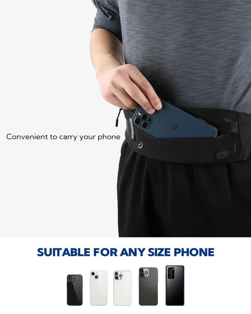 WATERFLY Running Belt Fanny Pack: Runner Marathon Jogging Waist Pack Sport Workout Exercise Fitness Phone Holder Belt for Men Women Jogger Slim Waist Bag Black - Image 3
