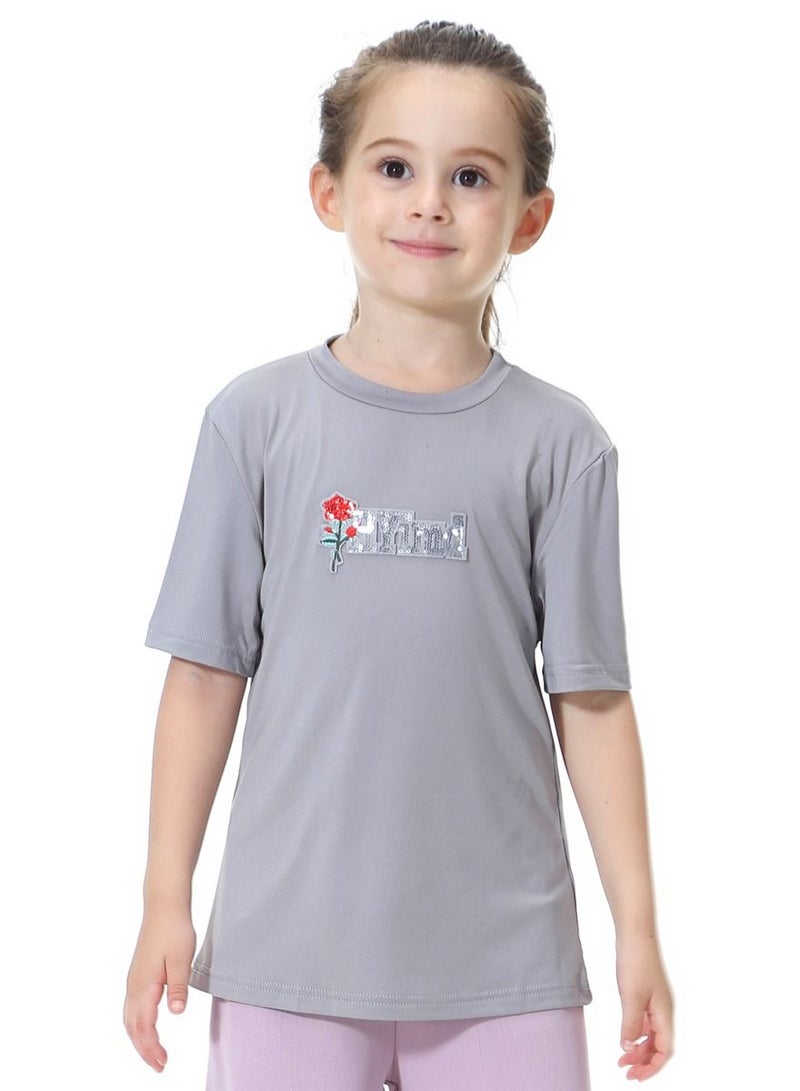 Loquat Girl's Round Neck Short Sleeve T-Shirt Grey  - Image 1