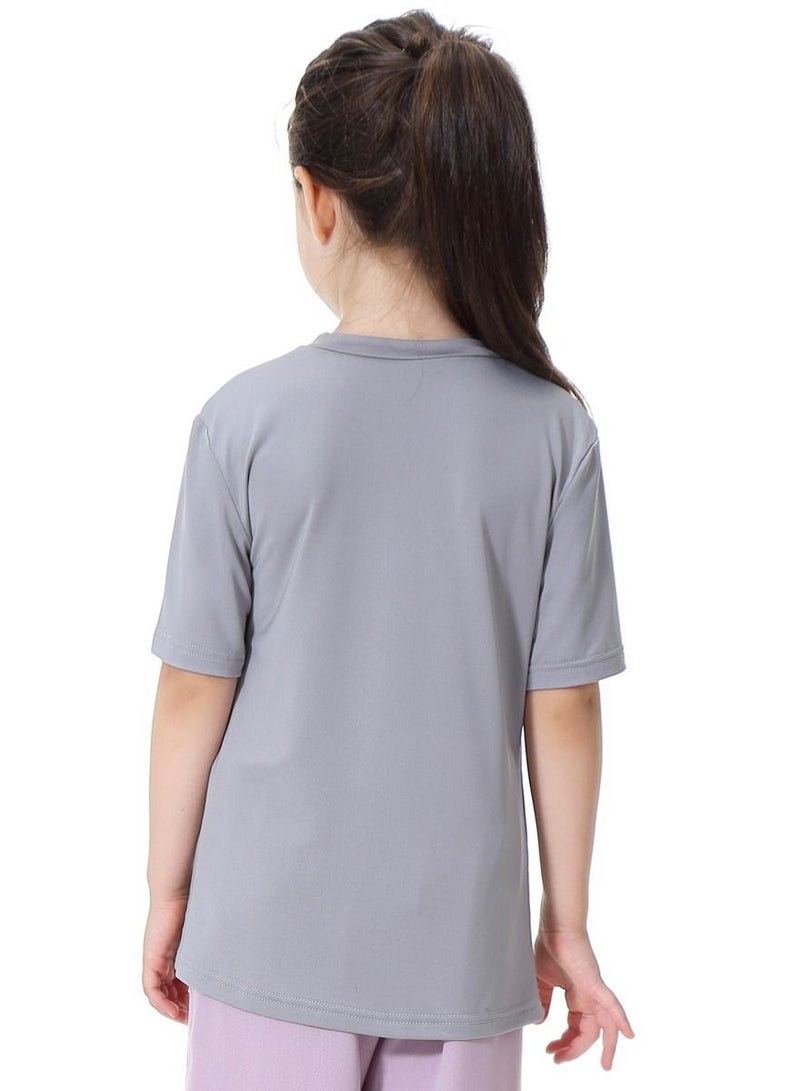 Loquat Girl's Round Neck Short Sleeve T-Shirt Grey  - Image 3