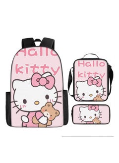 Hello Kitty Cute Cat Girls Backpack Student Schoolbag Backpack 29*16*42CM + Shoulder Bag 19*6*23CM + Pen Bag 24*7*11CM Three-piece Set  - Image 1