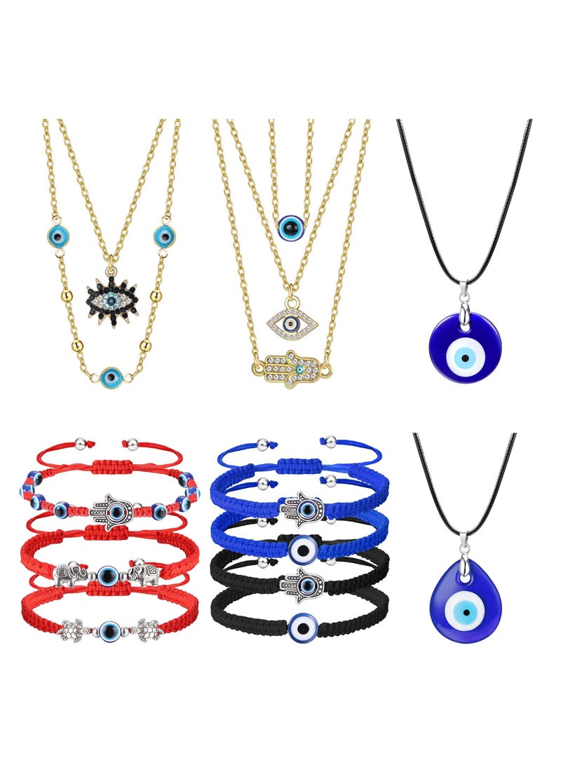 KASTWAVE Evil Eye Necklace Pendant Evil Eye Bracelet for Women Men Leather Rope Evil Eyes Choker Necklaces Knot Spinning Lucky Bracelet Spiritual Jewelry set for Gift(14pcs)  - Image 1