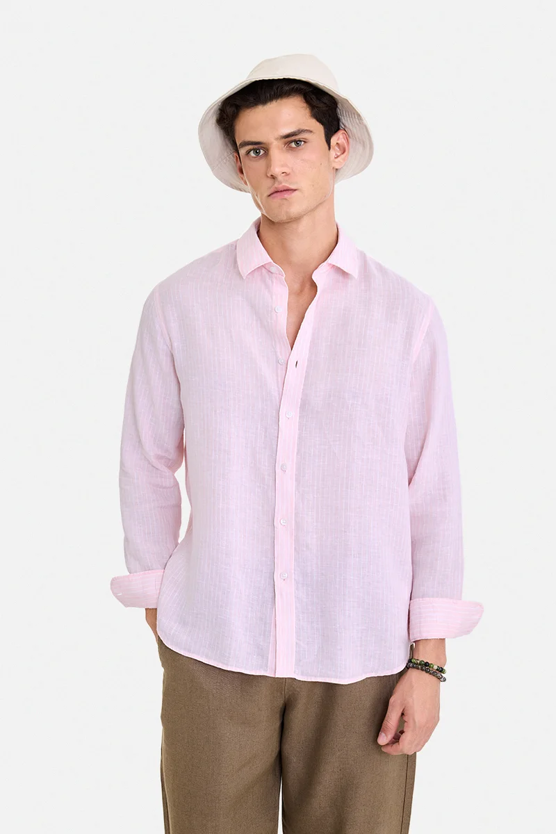 SNITCH Pink Striped Long Sleeve Regular Fit Casual Shirt