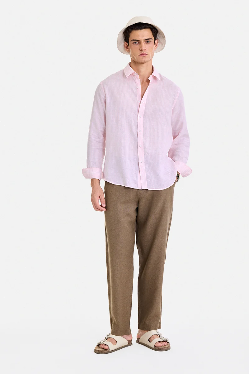SNITCH Pink Striped Long Sleeve Regular Fit Casual Shirt