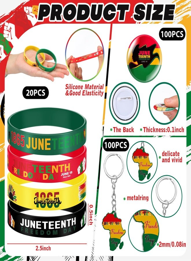 Kenning 300 Pcs Juneteenth Party Supplies Favors Include 100 Happy Juneteenth Silicone Bracelets 100 Badge and 100 Acrylic Keychain for African American 1865 Independence Day Parade Party Gifts - Image 3