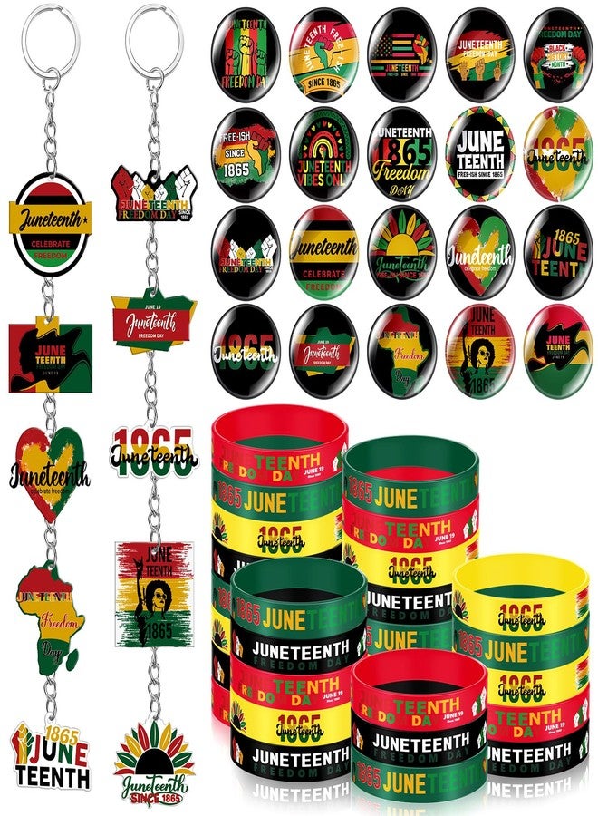 Kenning 300 Pcs Juneteenth Party Supplies Favors Include 100 Happy Juneteenth Silicone Bracelets 100 Badge and 100 Acrylic Keychain for African American 1865 Independence Day Parade Party Gifts - Image 1