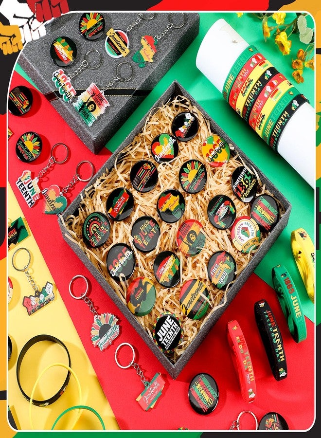 Kenning 300 Pcs Juneteenth Party Supplies Favors Include 100 Happy Juneteenth Silicone Bracelets 100 Badge and 100 Acrylic Keychain for African American 1865 Independence Day Parade Party Gifts - Image 2