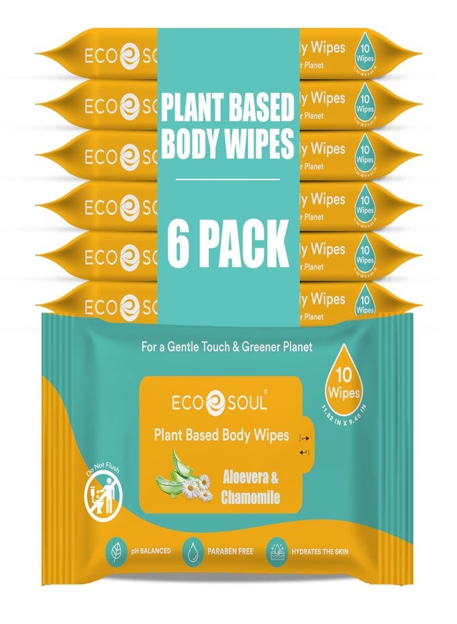Eco Soul Shower Body Wipes for Adults Bathing Sheets [6 x Pack of 10] Plant Based Biodegradable Disposable Extra Moist Large & Thick No Rinse Cleansing for Men, Women Body Cleansing (11.8 x 9.5 Inch) - Image 1