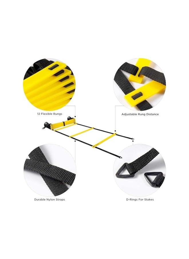 PROMASS Speed Agility Training Kit, Agility Ladder With 12-Rung, 12 Disc Cones, 4 Steel Stakes, Resistance Parachute With Carry Bag, Agility Training Equipment For Athletes Sports Trainning  - Image 2